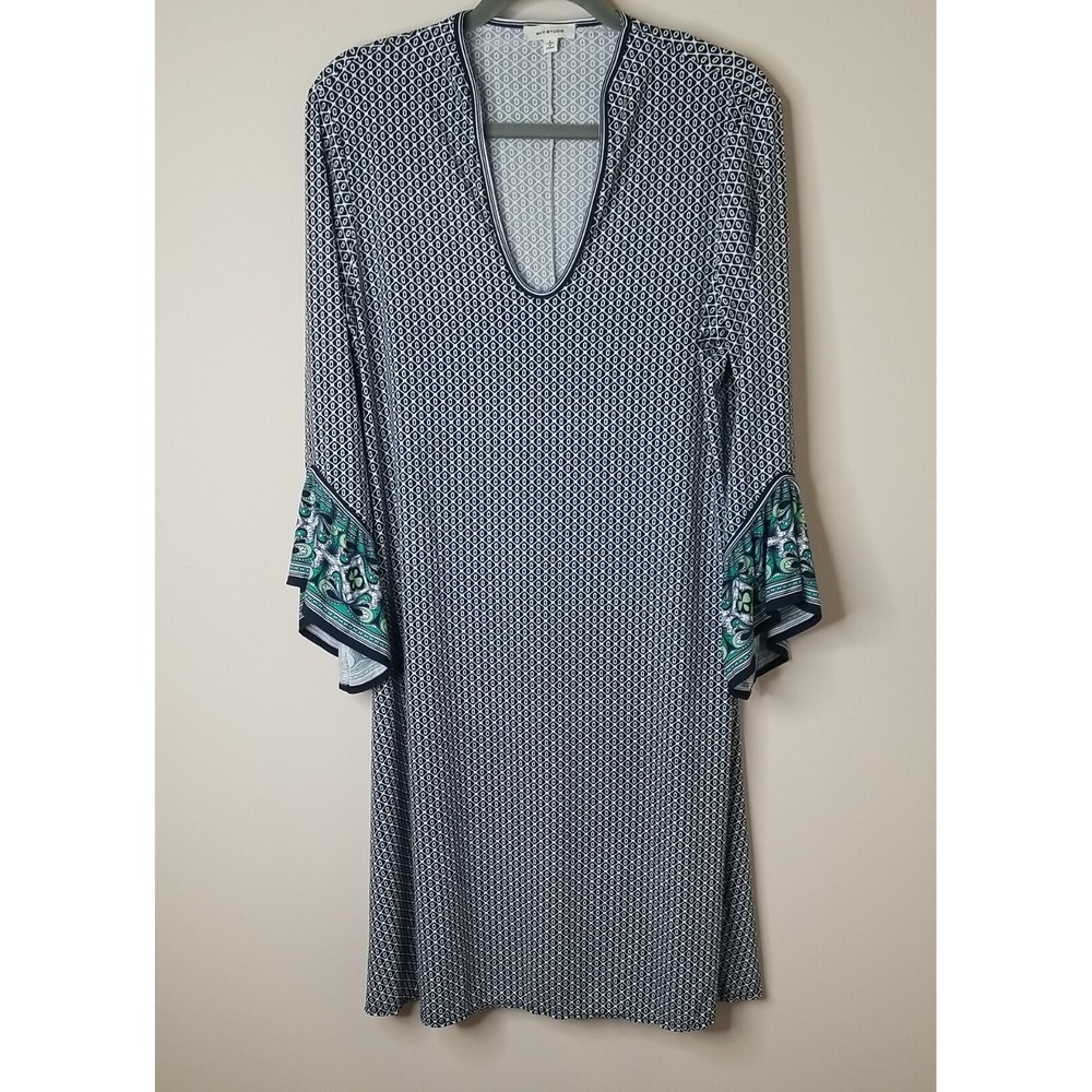 Max Studio Dress Women Large Boho Geometric Print Flutter Ruffle Sleeves Flare